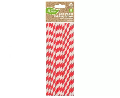 Piros Red Stripes rugalmas papír szívószál 12 db-os