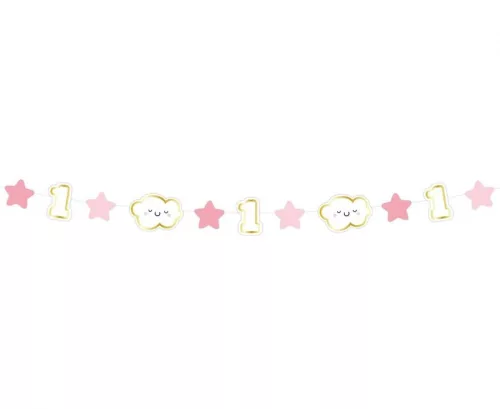 Első születésnap Pink 1st Birthday mini girland 120 cm