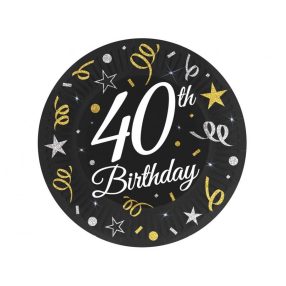 Happy Birthday 40 B&C papírtányér 6 db-os 18 cm