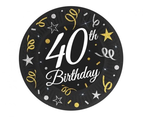 Happy Birthday 40 B&C papírtányér 6 db-os 18 cm