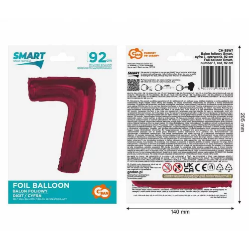 Piros 7-es Red szám fólia lufi 92 cm