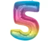 Színes 5-ös Rainbow szám fólia lufi 92 cm