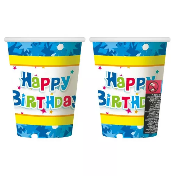 Happy Birthday Blue papír pohár 6 db-os 270 ml