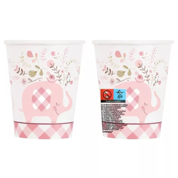 Rózsaszín Elefánt Floral papír pohár 8 db-os 266 ml