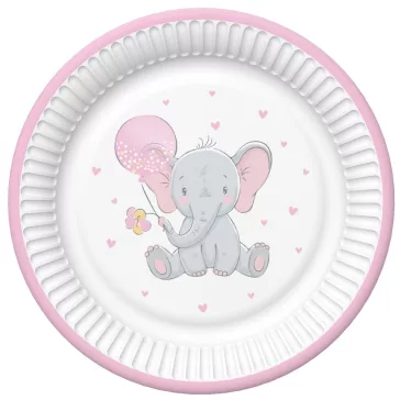 Baby elefánt Pink Balloon papírtányér 8 db-os 18 cm