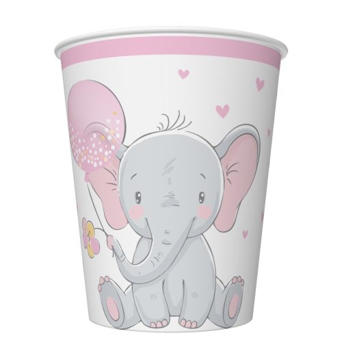 Baby elefánt Pink Balloon papír pohár 8 db-os 250 ml