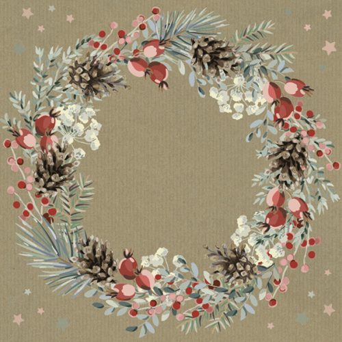 Karácsonyi Wreath on Kraft szalvéta 20 db-os 33x33 cm