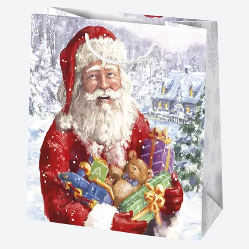 Karácsonyi Gift Giving papír ajándéktasak, ajándékzacskó 15,5x15,5x8 cm