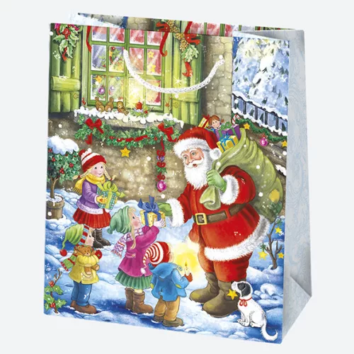 Karácsonyi Toyland papír ajándéktasak, ajándékzacskó 19x23x10,5 cm