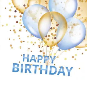   Happy Birthday Gold & Blue Balloons szalvéta 20 db-os 33x33 cm