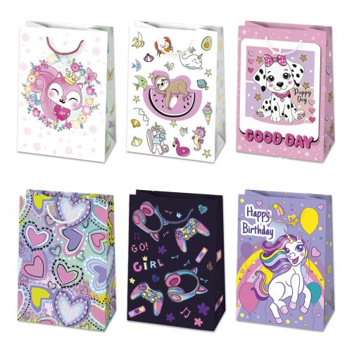 Lányos Colorful papír ajándéktasak, ajándékzacskó 23x32x11 cm