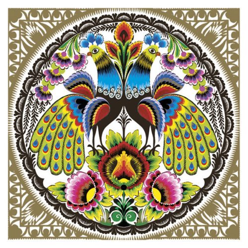 Állatos Folk Peacocks Gold szalvéta 20 db-os 33x33 cm