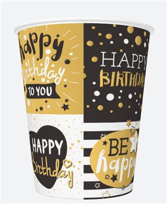 Happy Birthday Golden papír pohár 8 db-os 250 ml