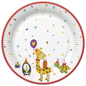 Állatos Cute Party papírtányér 8 db-os 22,7 cm