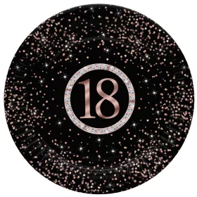Happy Birthday 18 Rose Gold papírtányér 8 db-os 22,7 cm