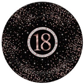 Happy Birthday 18 Rose Gold papírtányér 8 db-os 22,7 cm