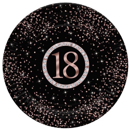 Happy Birthday 18 Rose Gold papírtányér 8 db-os 22,7 cm