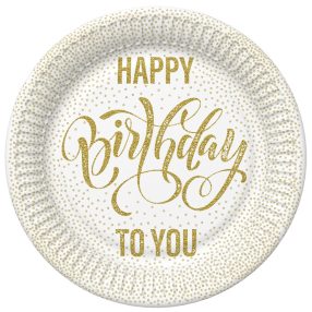 Happy Birthday Dotted Gold papírtányér 8 db-os 22,7 cm