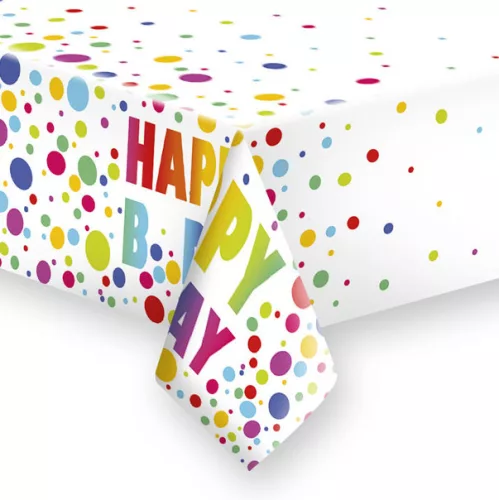 Happy Birthday Dots papír asztalterítő 120x180 cm