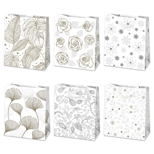 Mintás White papír ajándéktasak, ajándékzacskó 19x23x10,5 cm