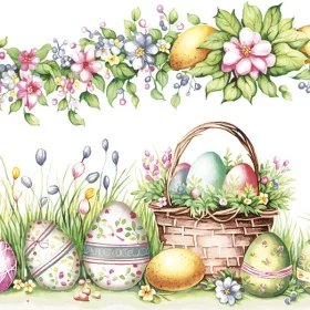 Húsvét Scene with Basket Eggs szalvéta 20 db-os 33x33 cm