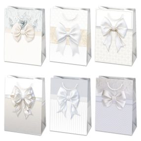   Fehér Bow papír ajándéktasak, ajándékzacskó 23x32x11 cm