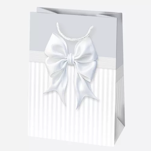 Fehér Bow papír ajándéktasak, ajándékzacskó 23x32x11 cm