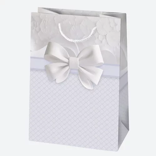 Fehér Bow papír ajándéktasak, ajándékzacskó 23x32x11 cm