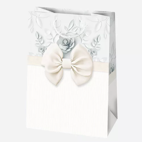 Fehér Bow papír ajándéktasak, ajándékzacskó 23x32x11 cm