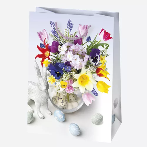 Húsvét Flowers papír ajándéktasak, ajándékzacskó 23x32x11 cm