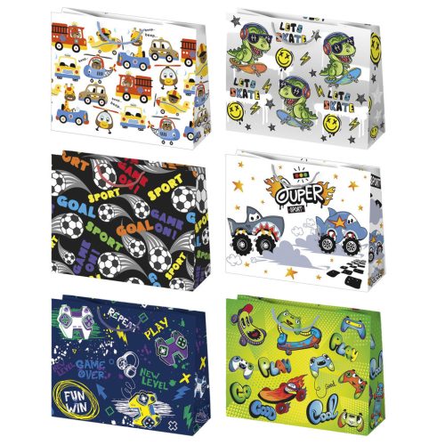 Fiús Playtime papír ajándéktasak, ajándékzacskó 30x23x10 cm