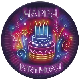 Happy Birthday Neon Cake papírtányér 8 db-os 18 cm