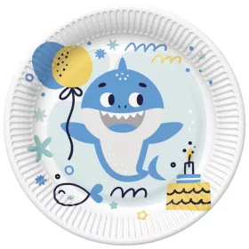 Happy Birthday Blue Shark papírtányér 8 db-os 22,7 cm