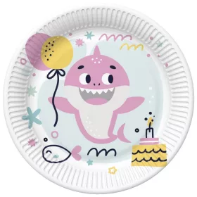 Happy Birthday Pink Shark papírtányér 8 db-os 18 cm
