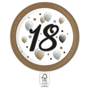 Happy Birthday 18 Milestone papírtányér 8 db-os 23 cm FSC
