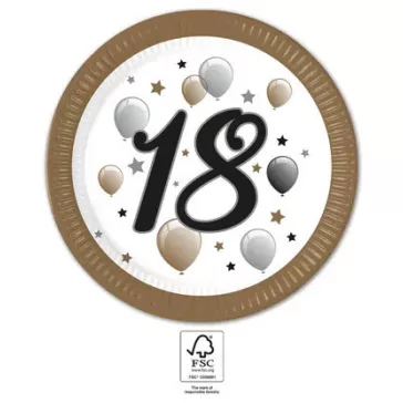 Happy Birthday 18 Milestone papírtányér 8 db-os 23 cm FSC