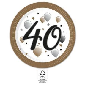 Happy Birthday 40 Milestone papírtányér 8 db-os 23 cm FSC