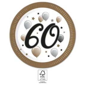 Happy Birthday 60 Milestone papírtányér 8 db-os 23 cm FSC