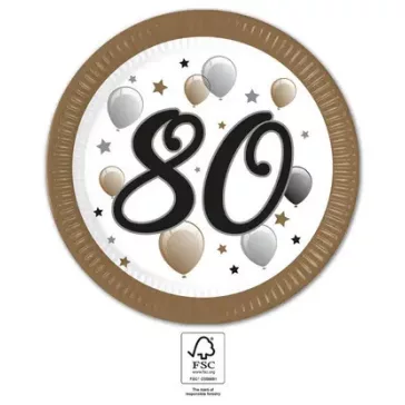 Happy Birthday 80 Milestone papírtányér 8 db-os 23 cm FSC