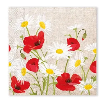 Virág Daisies Poppies szalvéta 20 db-os, 33x33 cm FSC