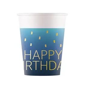 Happy Birthday Golden Blue papír pohár 8 db-os 200 ml FSC