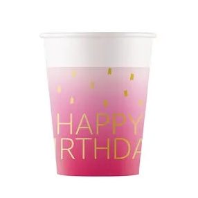 Happy Birthday Golden Pink papír pohár 8 db-os 200 ml FSC