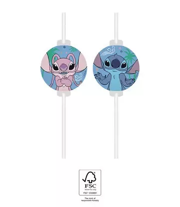 Disney Lilo és Stitch, A csillagkutya Angel papír szívószál, 4 db-os szett FSC