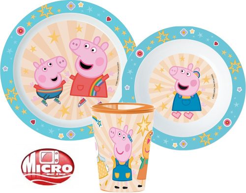 Peppa malac étkészlet, micro műanyag szett, pohárral 260 ml