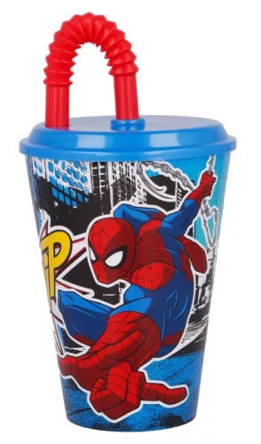 Pókember Streets szívószálas pohár, műanyag 430 ml