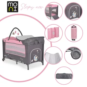   MONI Sleepy összecsukható luxus utazóágy 2 szint+pelenkázó+ játék pink