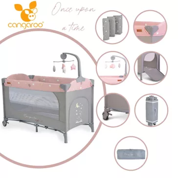  Cangaroo Once upon2 2 szint utazóágy zenélő forgó játékkal pink