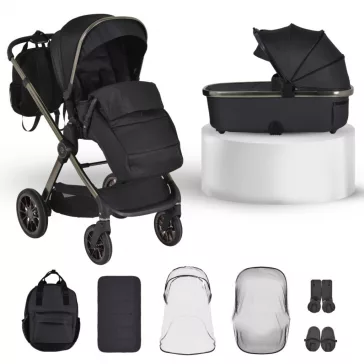   iCLICK Babakocsi 2in1 szett 22kg, aluminium váz, fordítható ülés, autom. csukható FEKETE