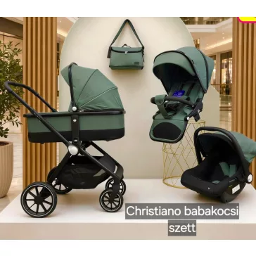   CHRISTIANO babakocsi szett 3in1 lapra csukható, alu váz, 22kgig ZÖLD