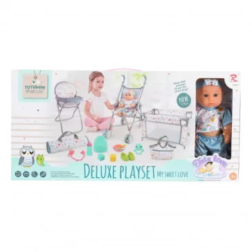BABA játékszett 36 cmes FIÚ babával delux playset KÉK